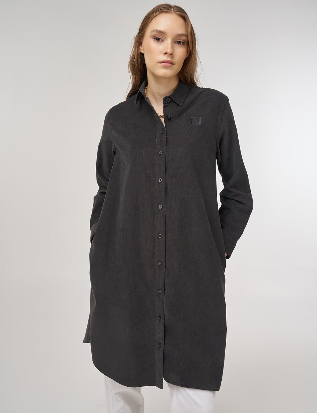 Relaxed-Fit Velvet Tunic Anthracite