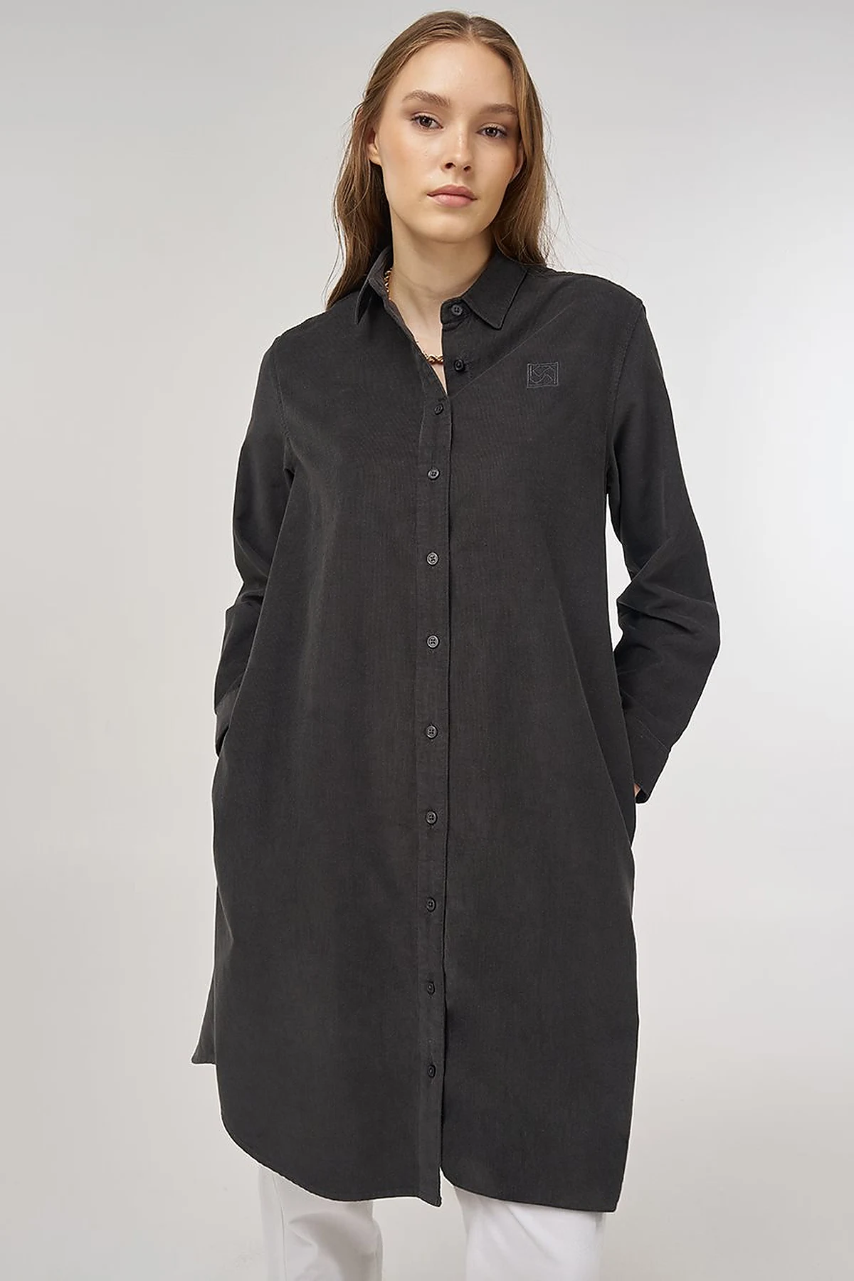 Relaxed-Fit Velvet Tunic Anthracite