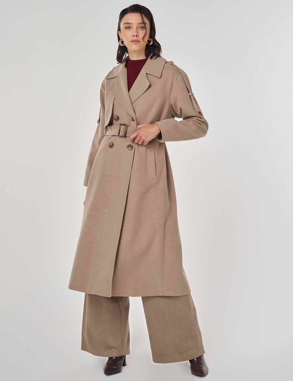 Belted Wool Coat Taupe