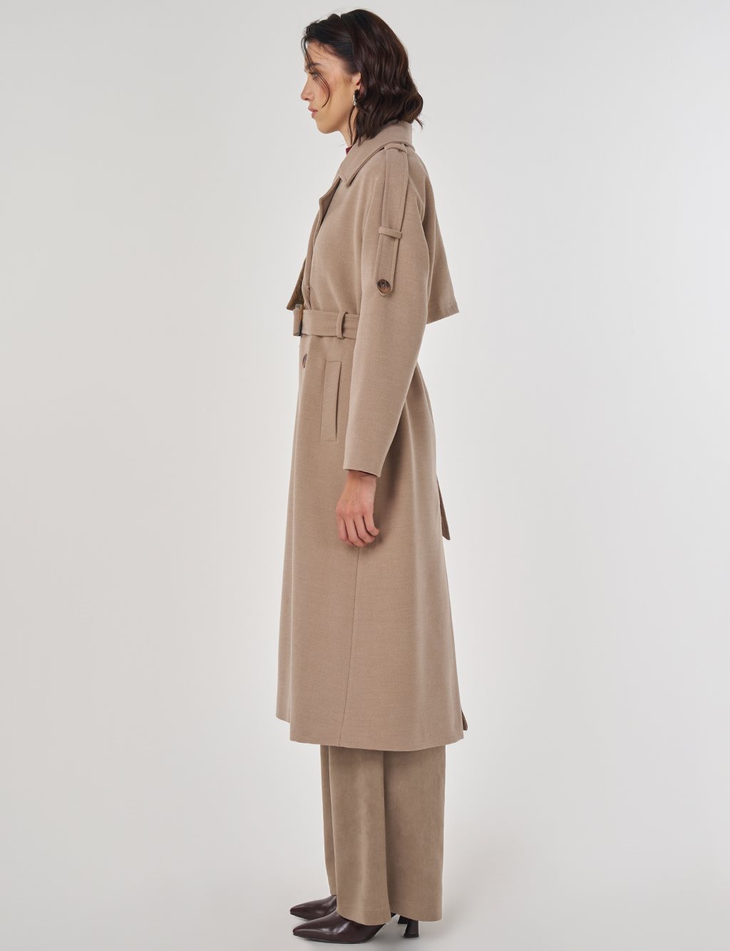 Belted Wool Coat Taupe