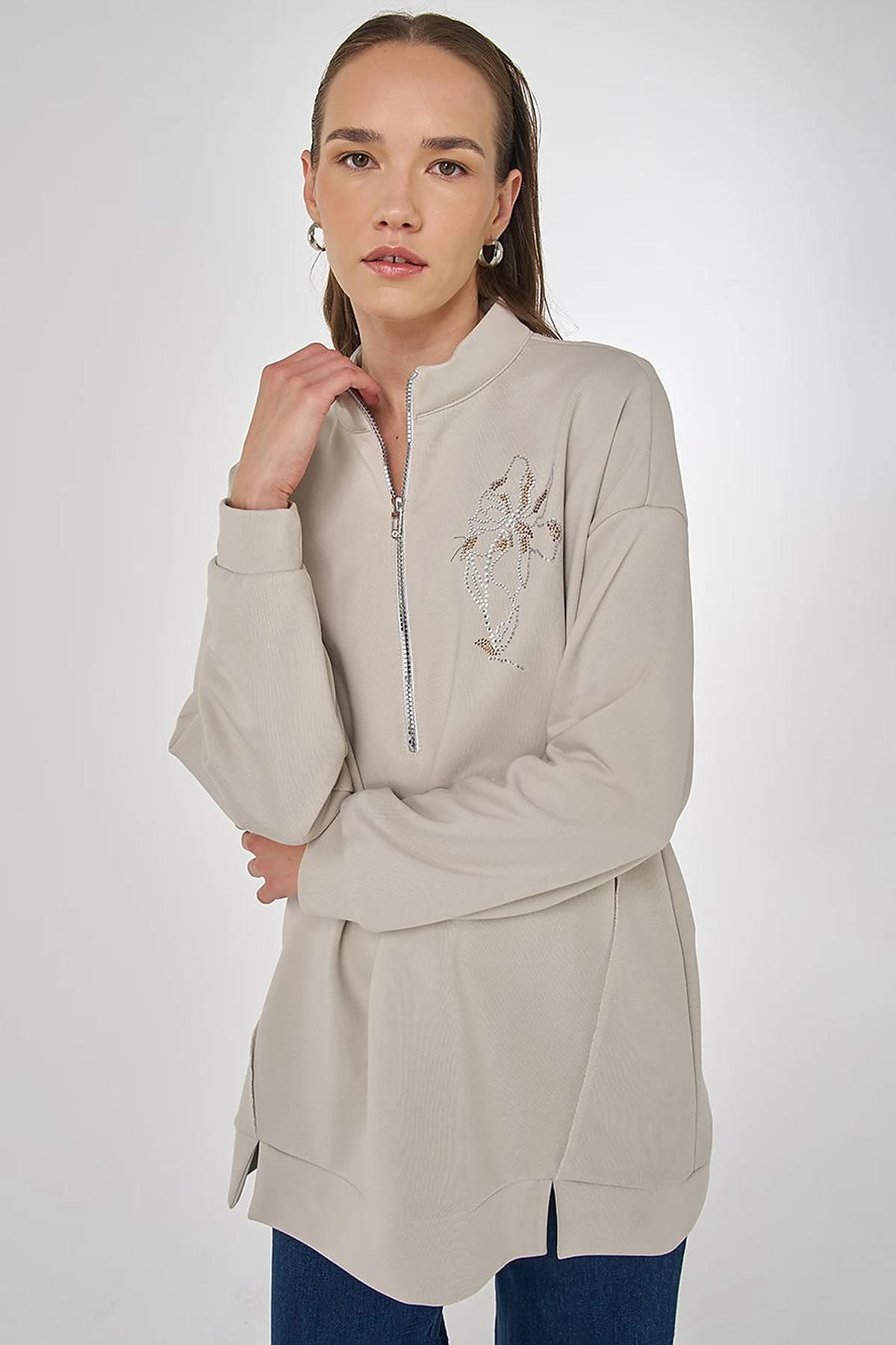 Hotfix Printed Three-Thread Sweatshirt Grey