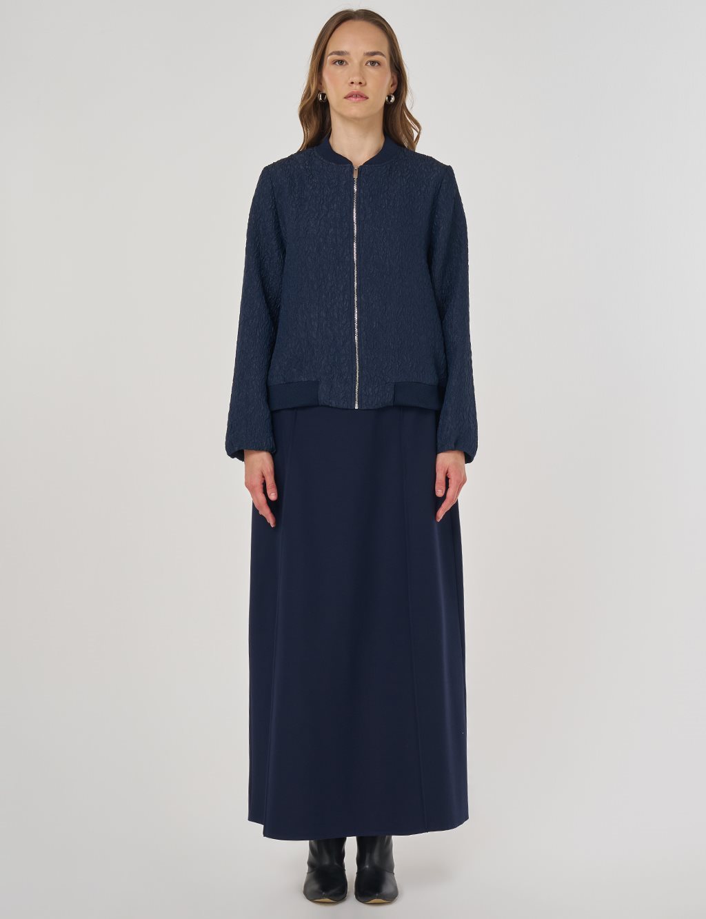 Jakarlı Etekli Takım Lacivert 