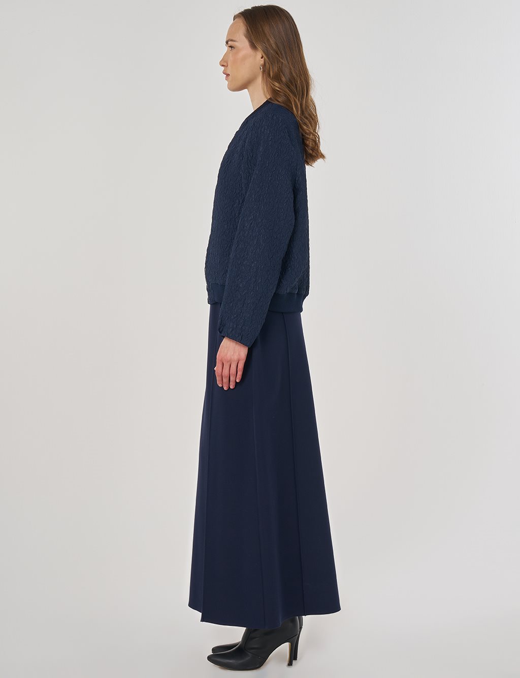 Jakarlı Etekli Takım Lacivert 