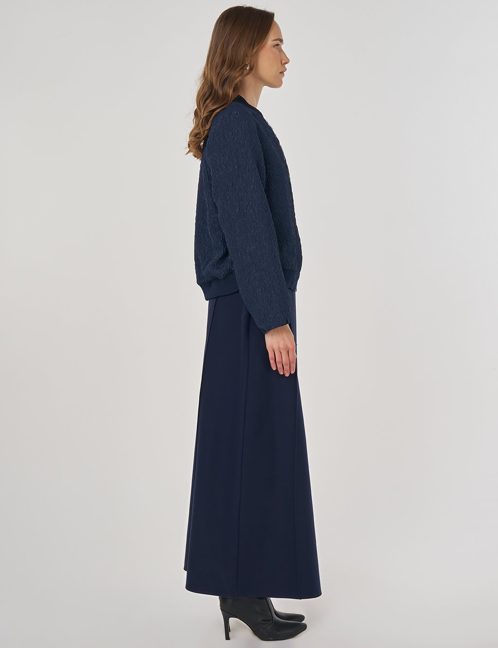 Jakarlı Etekli Takım Lacivert 