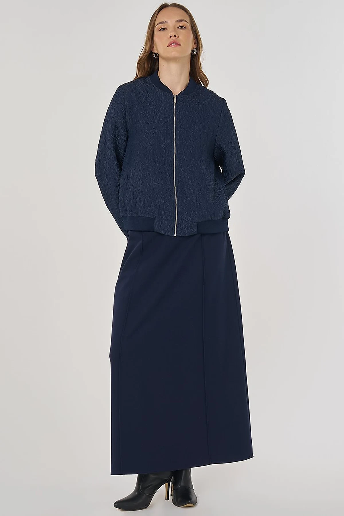 Jacquard Skirt Set Navy 
