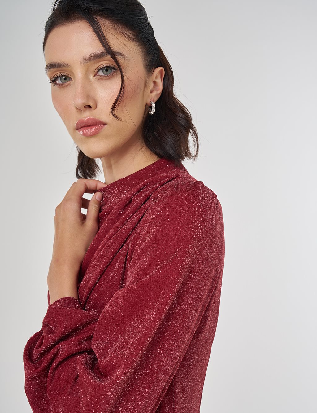 Degaje Yaka Şık Elbise Bordo