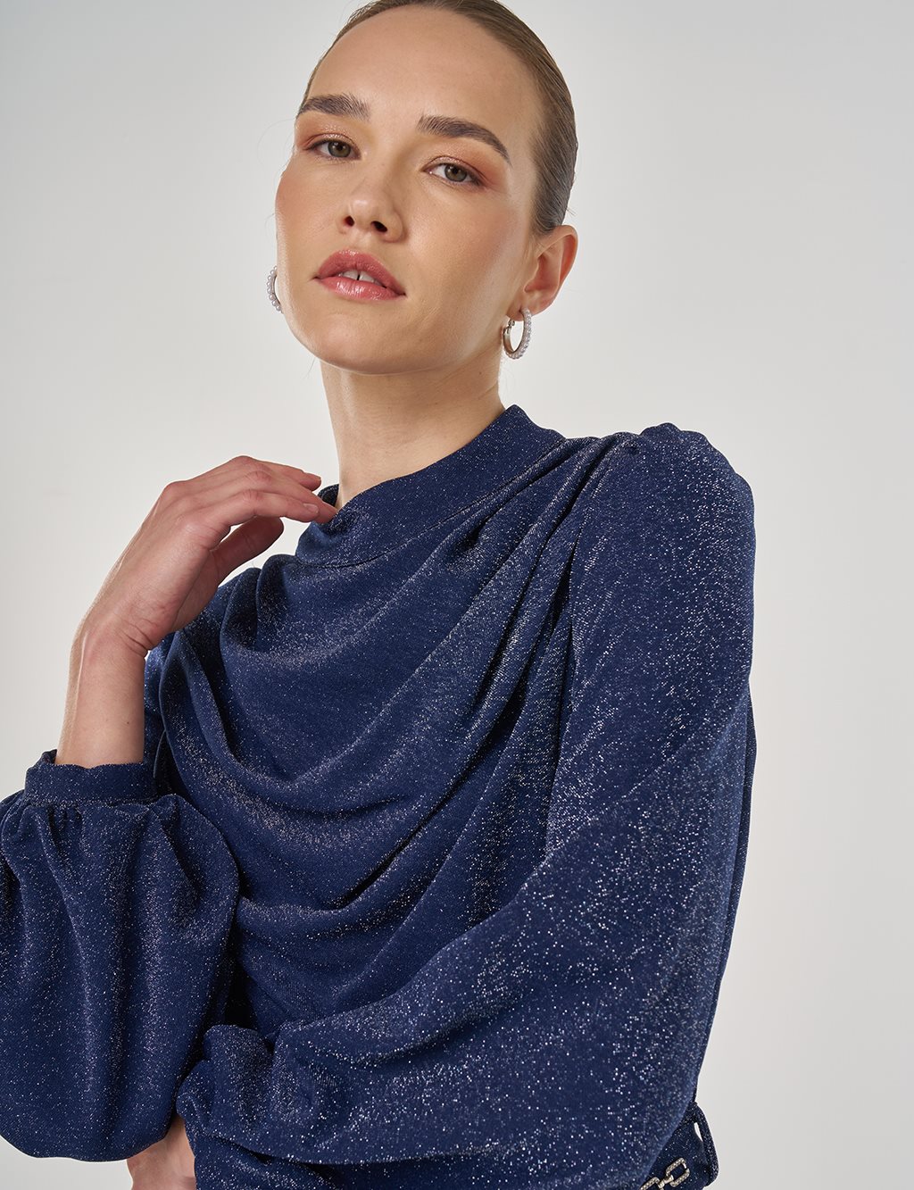 Degaje Yaka Şık Elbise Koyu Lacivert