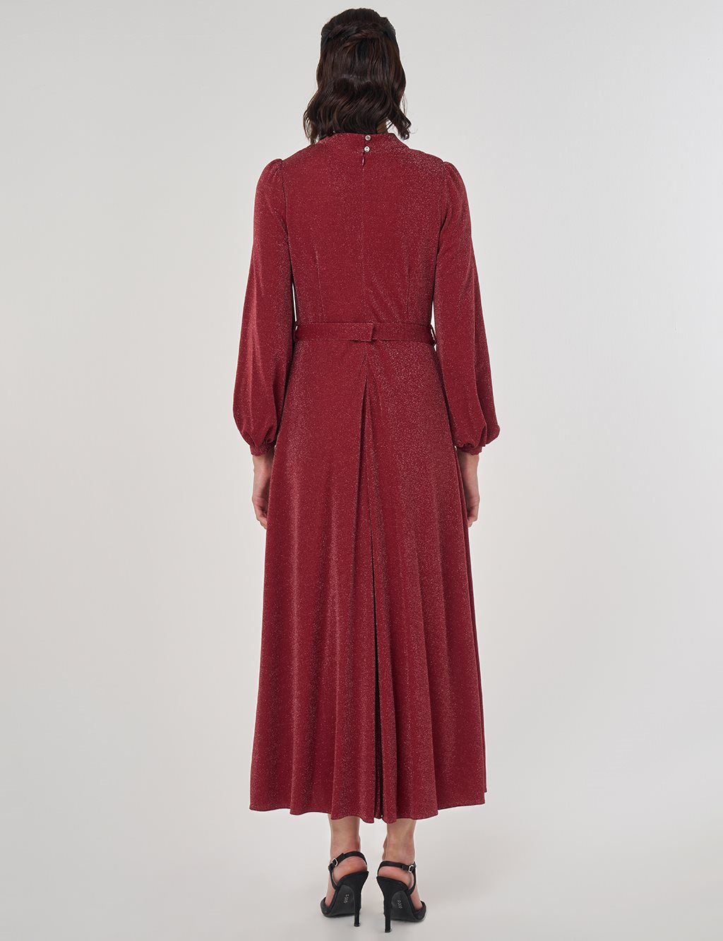 Degaje Yaka Şık Elbise Bordo