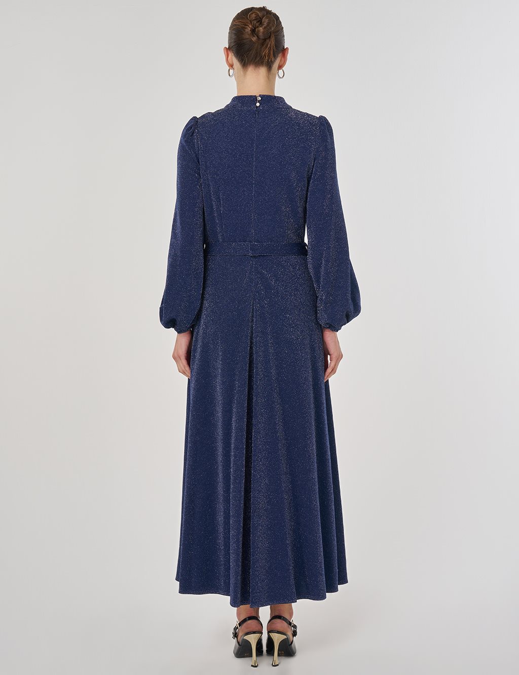 Degaje Yaka Şık Elbise Koyu Lacivert