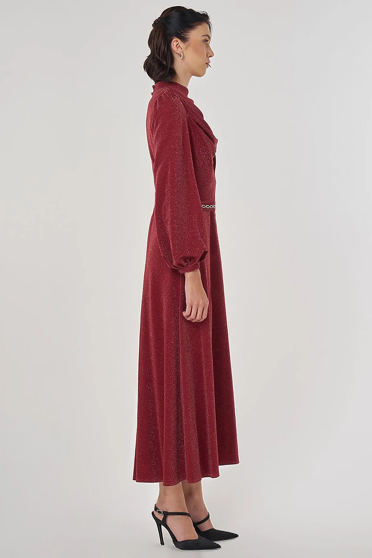 Draped Neck Elegant Dress Burgundy