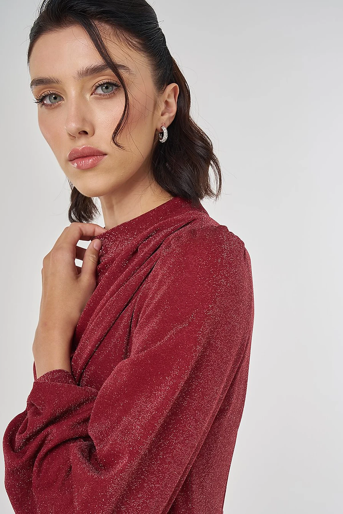 Draped Neck Elegant Dress Burgundy