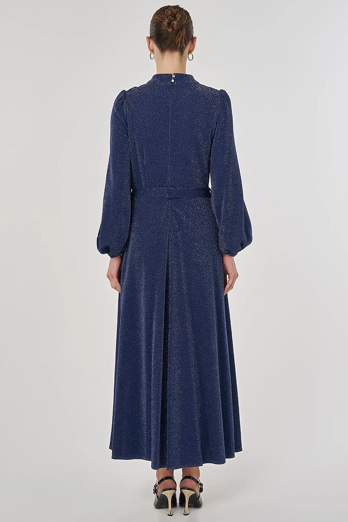 Draped Neck Elegant Dress Dark Navy
