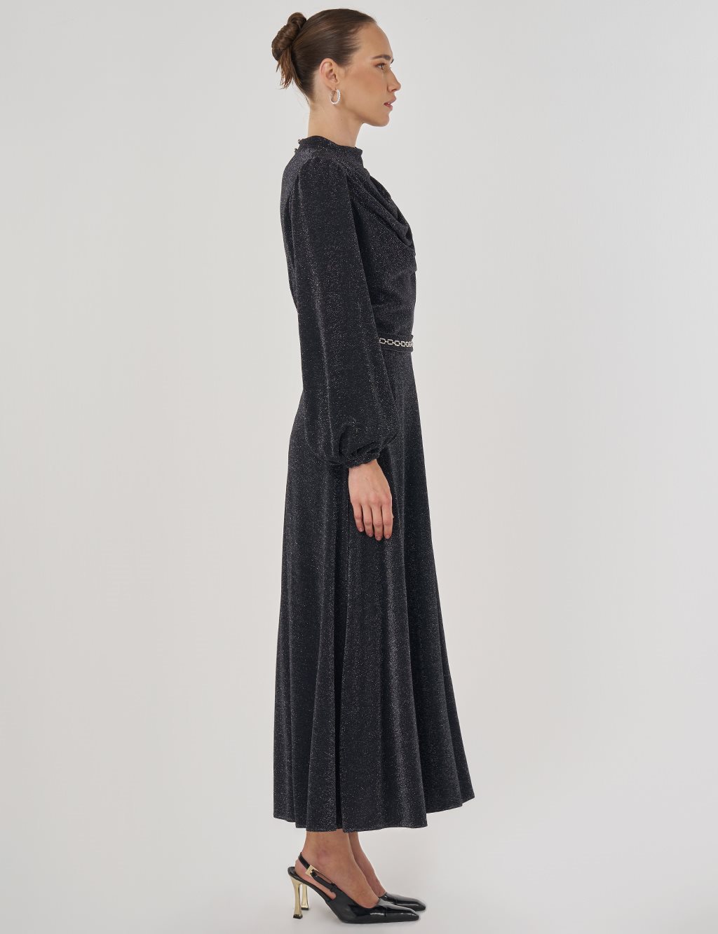 Degaje Yaka Şık Elbise Siyah 