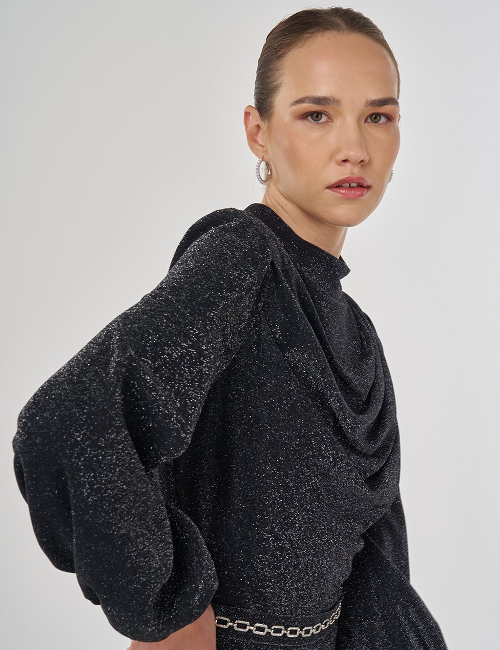 Degaje Yaka Şık Elbise Siyah 