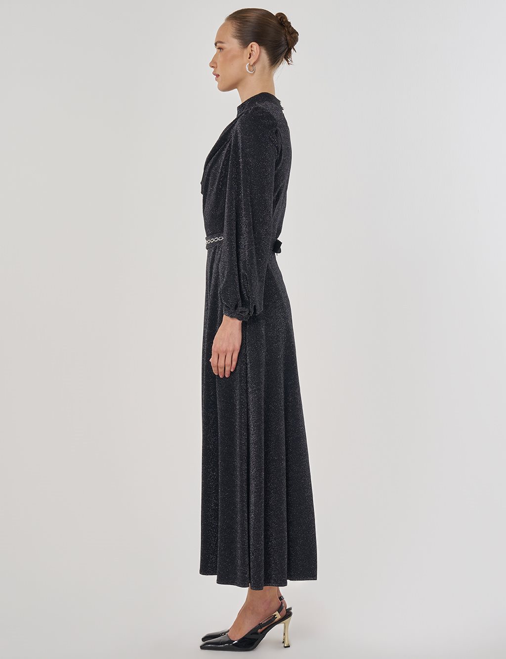 Degaje Yaka Şık Elbise Siyah 