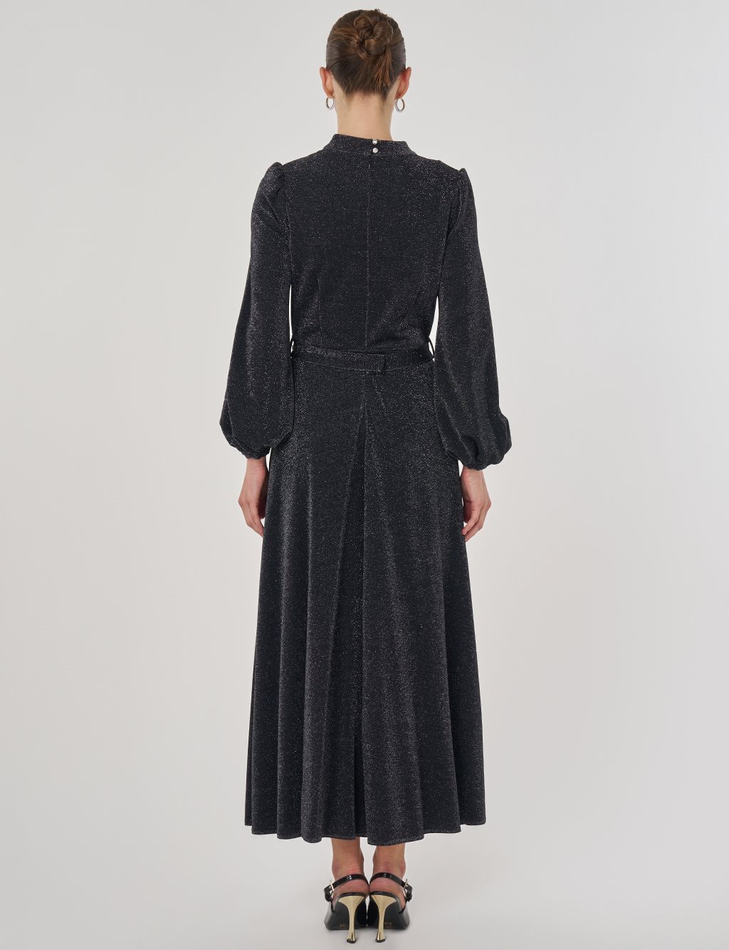 Degaje Yaka Şık Elbise Siyah 