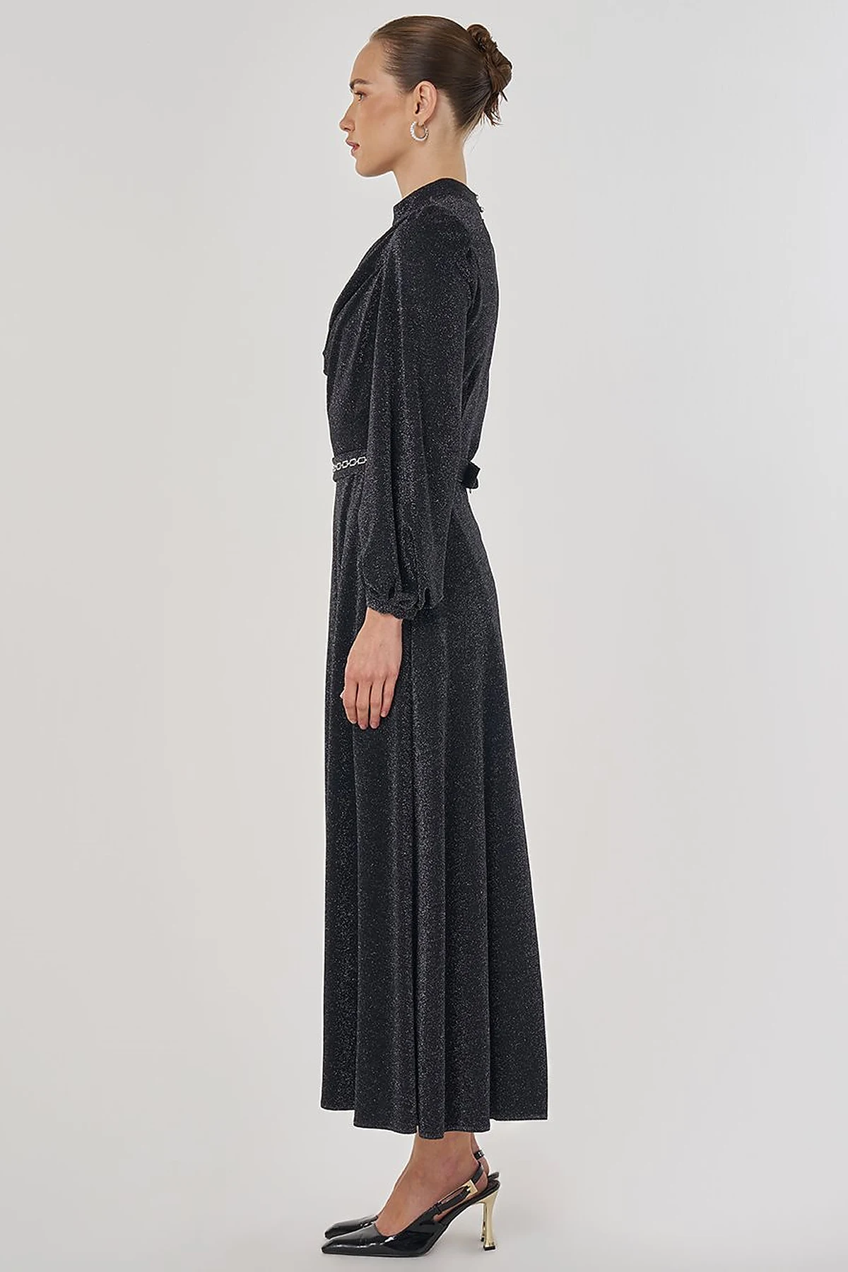 Draped Neck Elegant Dress Black