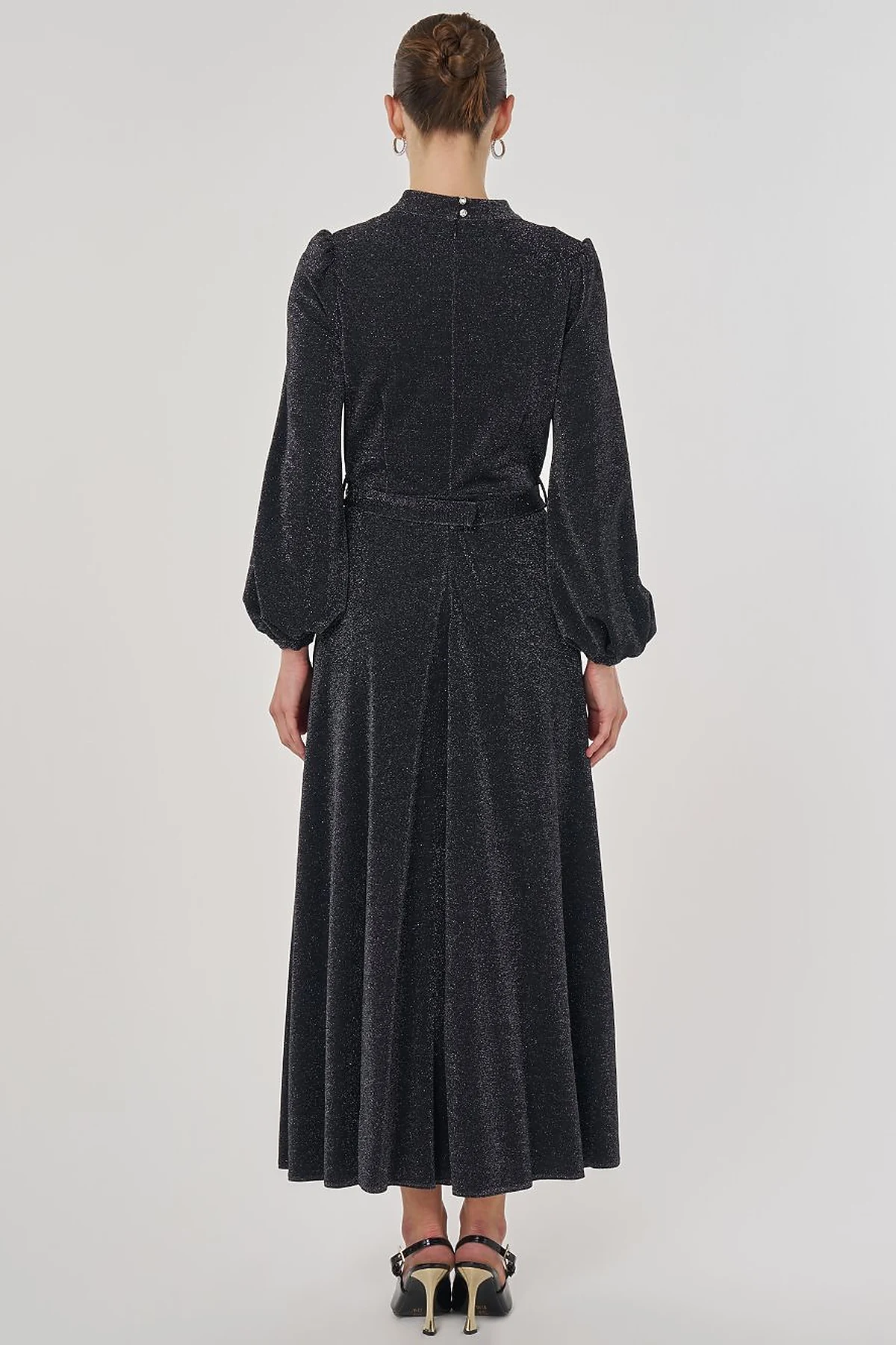 Draped Neck Elegant Dress Black