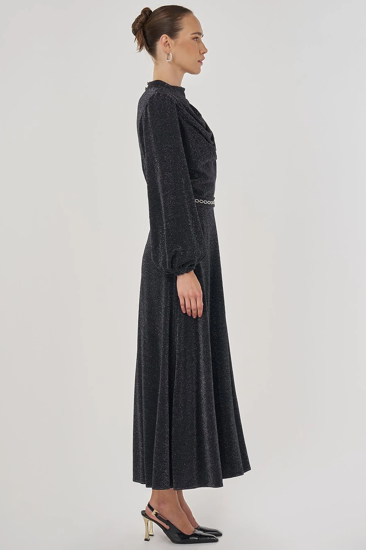 Draped Neck Elegant Dress Black