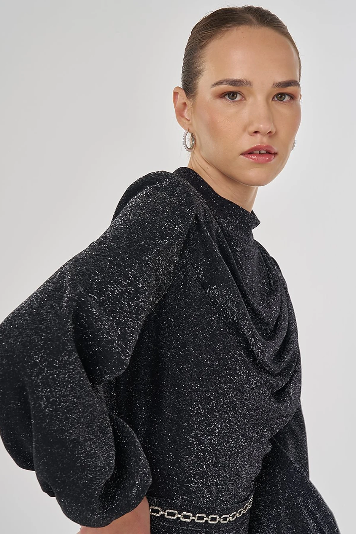 Draped Neck Elegant Dress Black