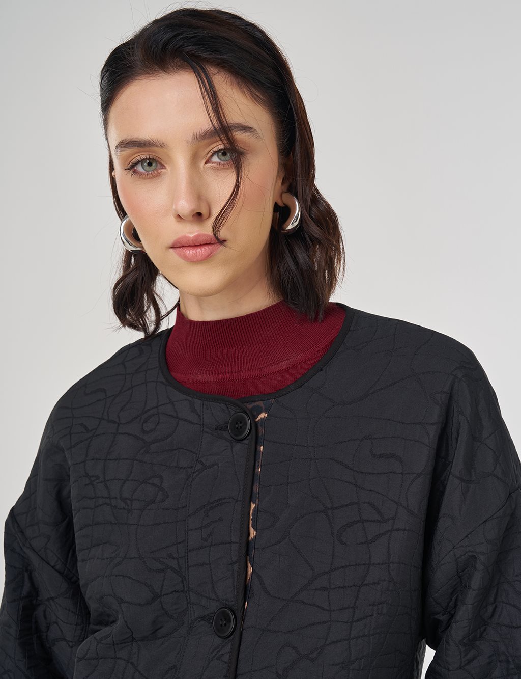 Patch Pocket Embossed Pattern Jacket Black