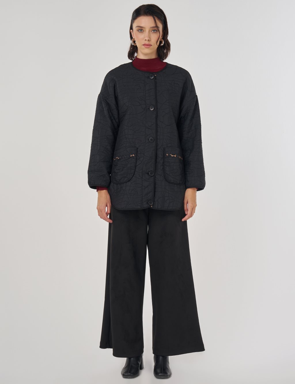 Patch Pocket Embossed Pattern Jacket Black