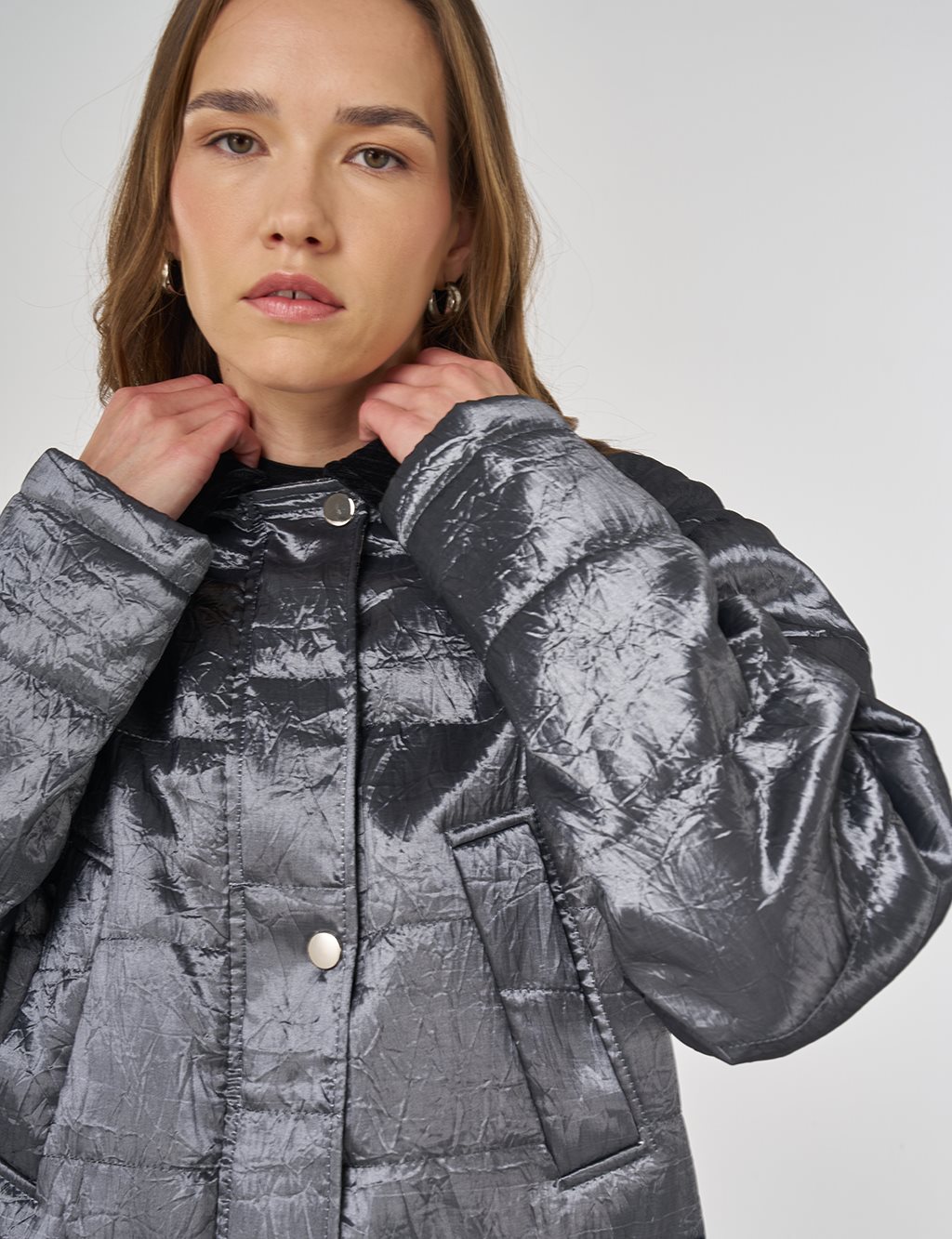 Velvet Collar Detailed Coat Anthracite