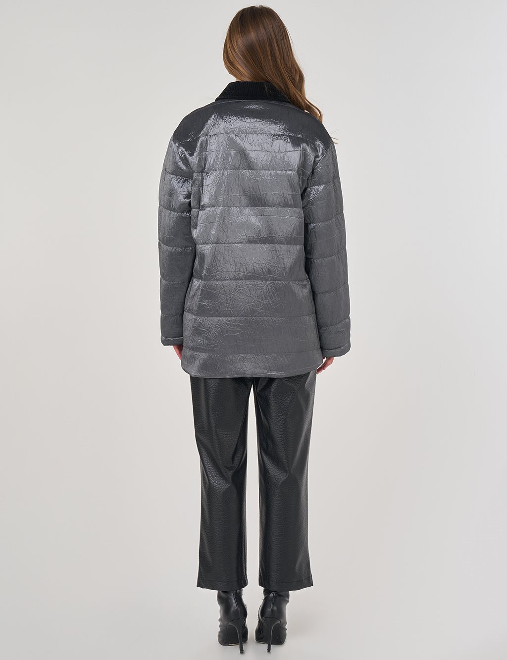 Velvet Collar Detailed Coat Anthracite