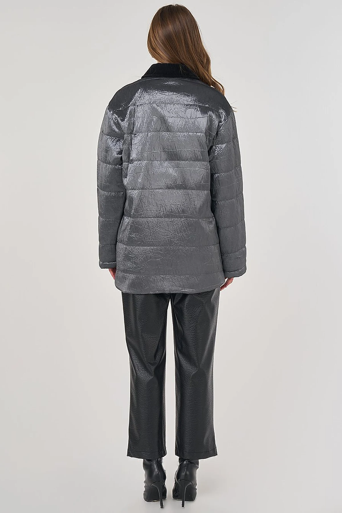 Velvet Collar Detailed Coat Anthracite