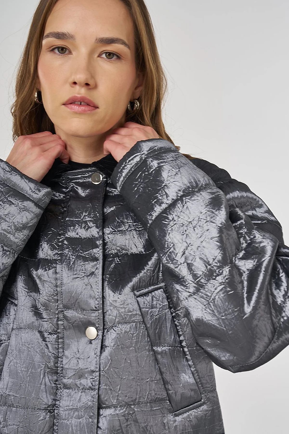 Velvet Collar Detailed Coat Anthracite