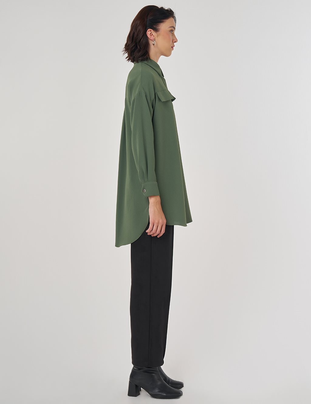 Kapak Cep Detaylı Bluz Orman Yeşili 