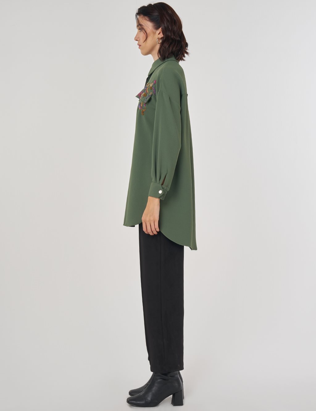 Kapak Cep Detaylı Bluz Orman Yeşili 