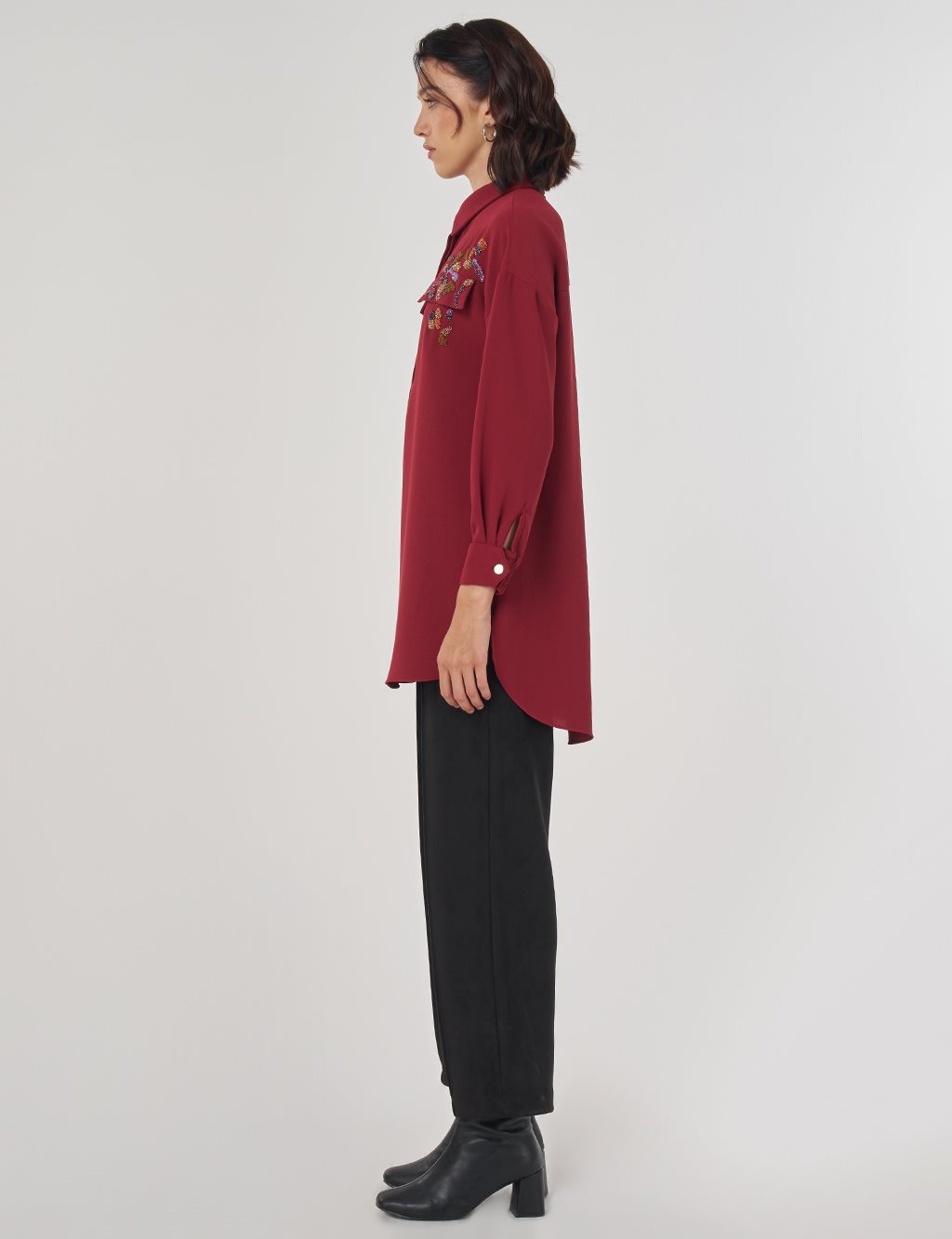 Kapak Cep Detaylı Bluz Tibet Kırmızısı