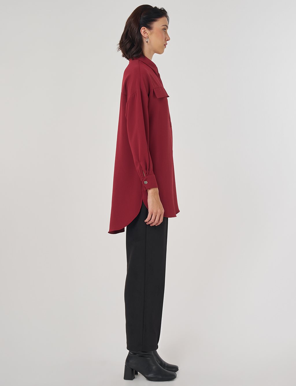 Kapak Cep Detaylı Bluz Tibet Kırmızısı