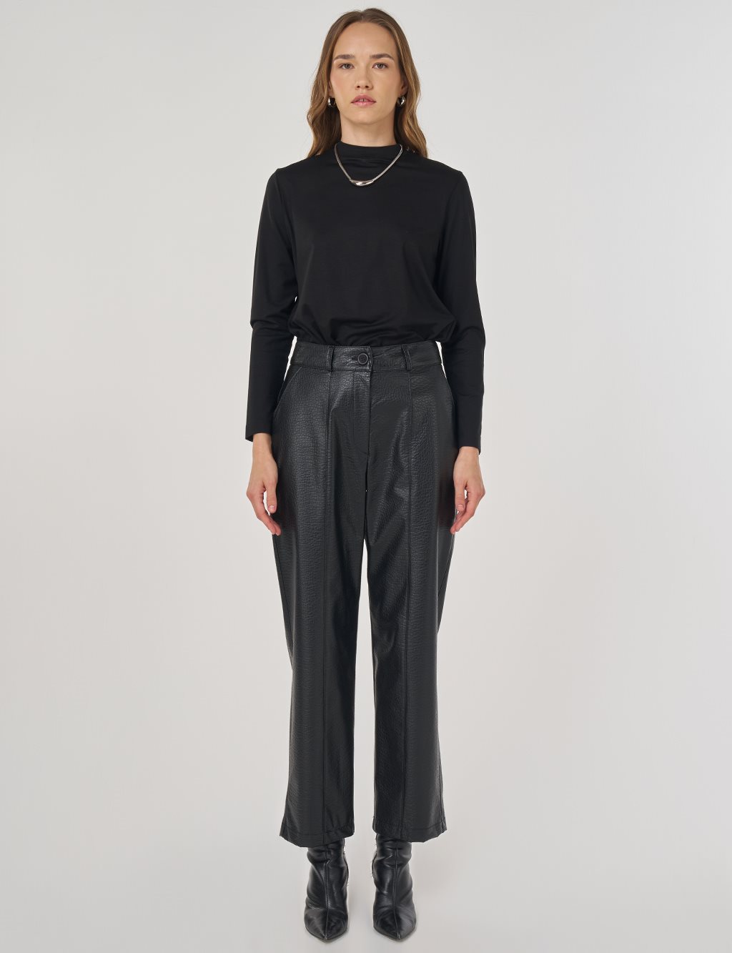 Seam Stitch Faux Leather Pants Black