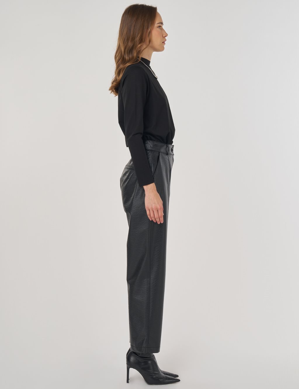 Seam Stitch Faux Leather Pants Black