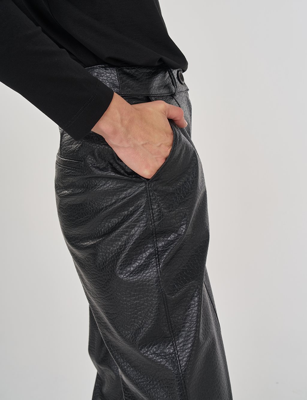 Seam Stitch Faux Leather Pants Black