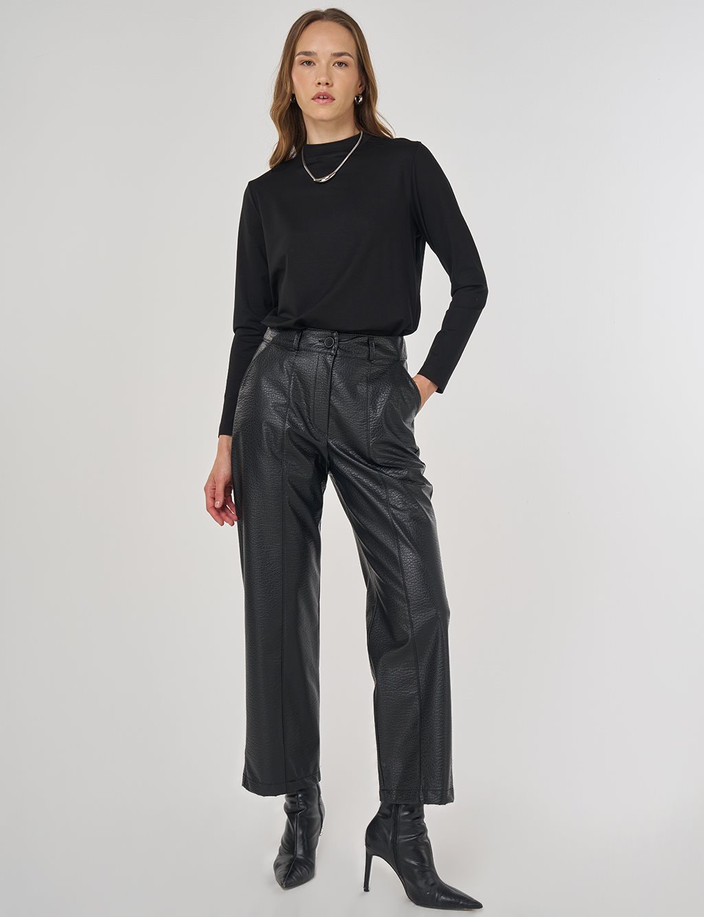Seam Stitch Faux Leather Pants Black