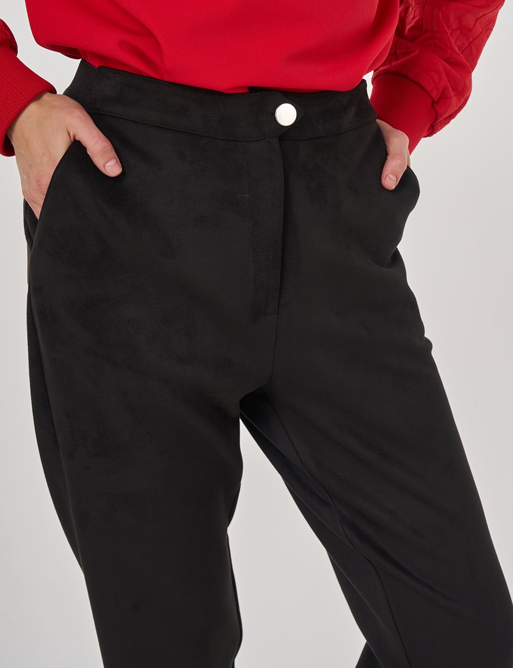 Carrot Fit Suede Pants Black
