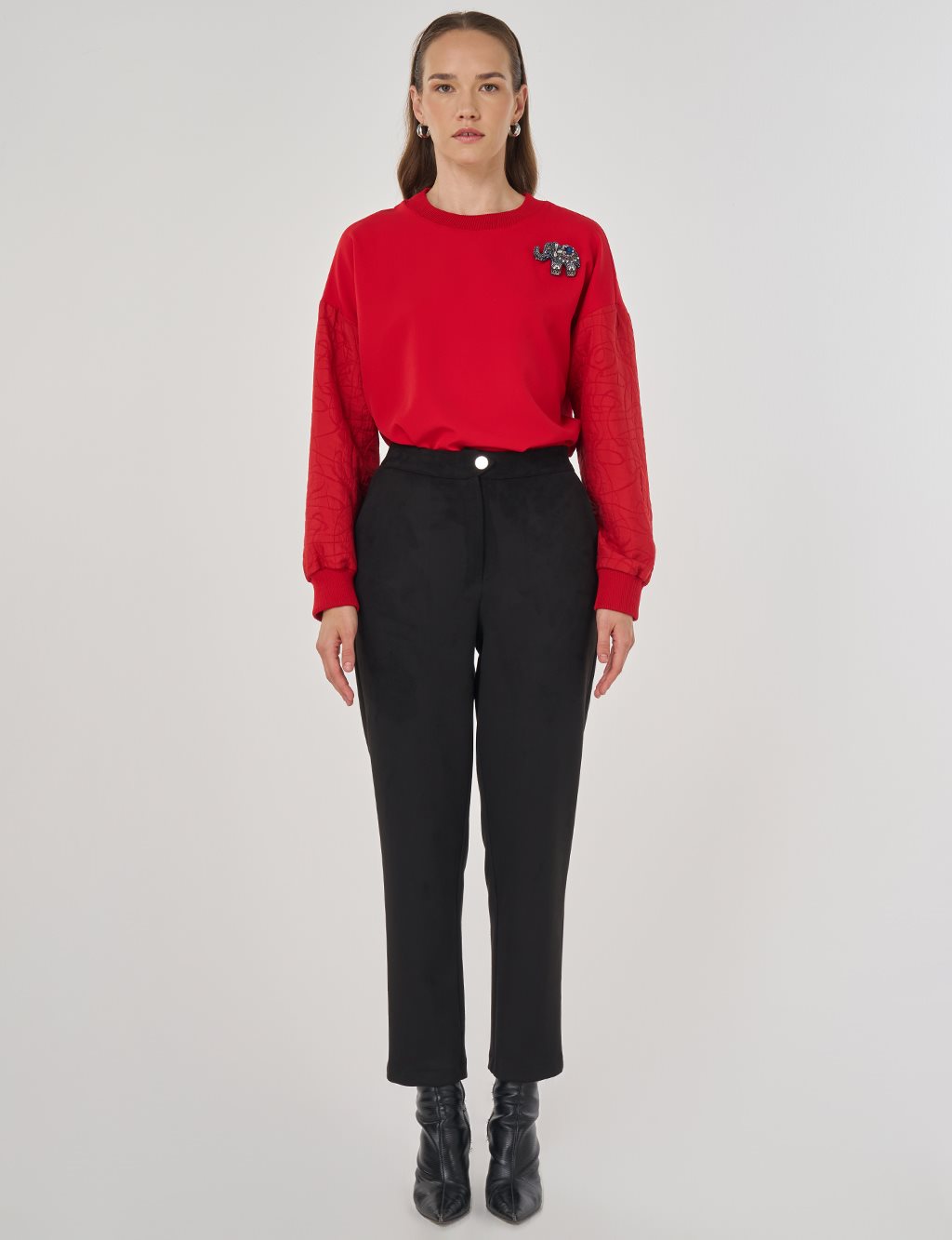 Carrot Fit Suede Pants Black