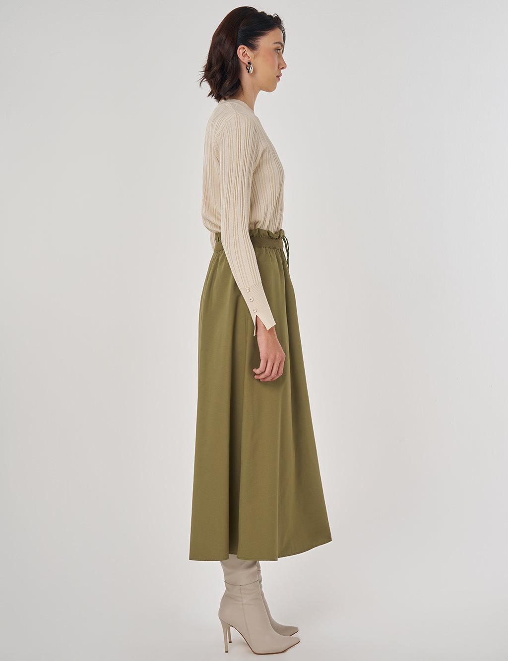 Cotton Flared Skirt Khaki