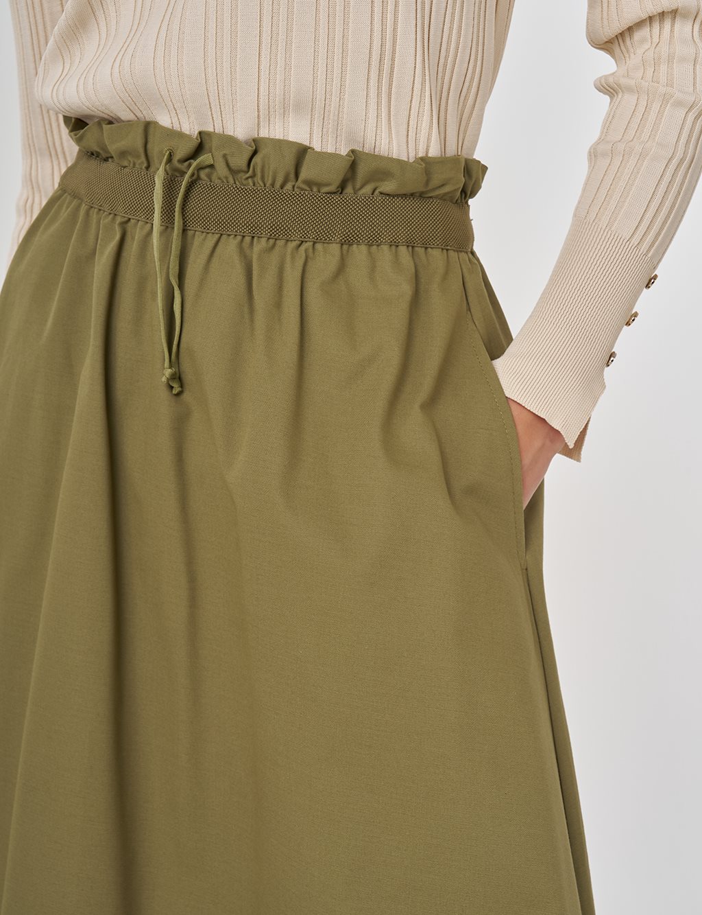 Cotton Flared Skirt Khaki