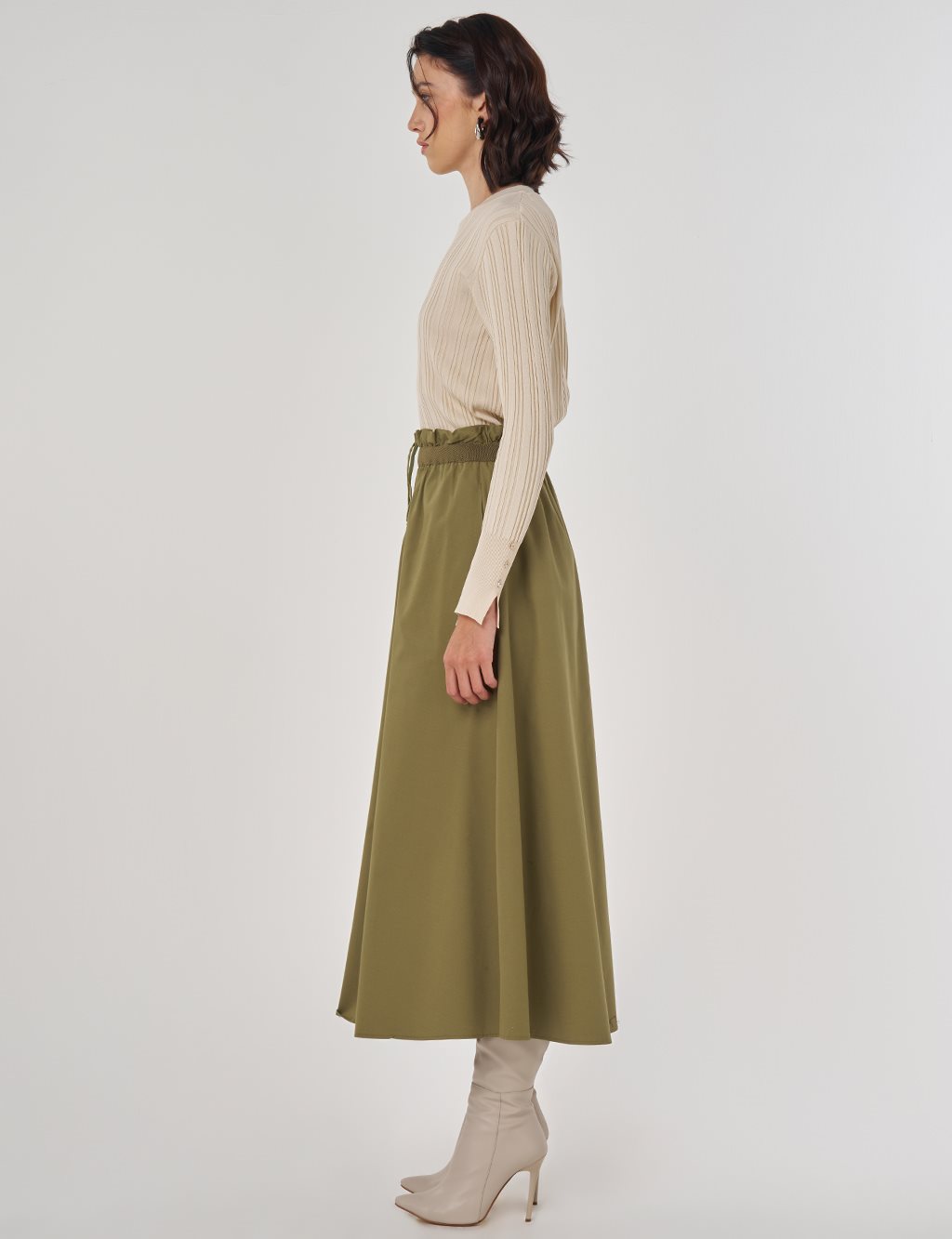 Cotton Flared Skirt Khaki