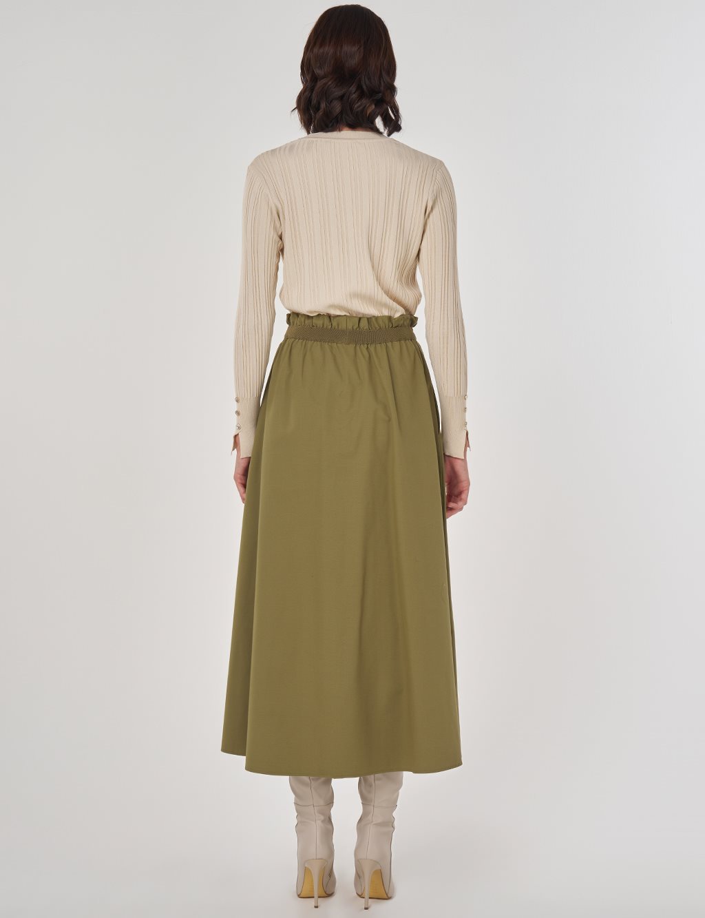 Cotton Flared Skirt Khaki