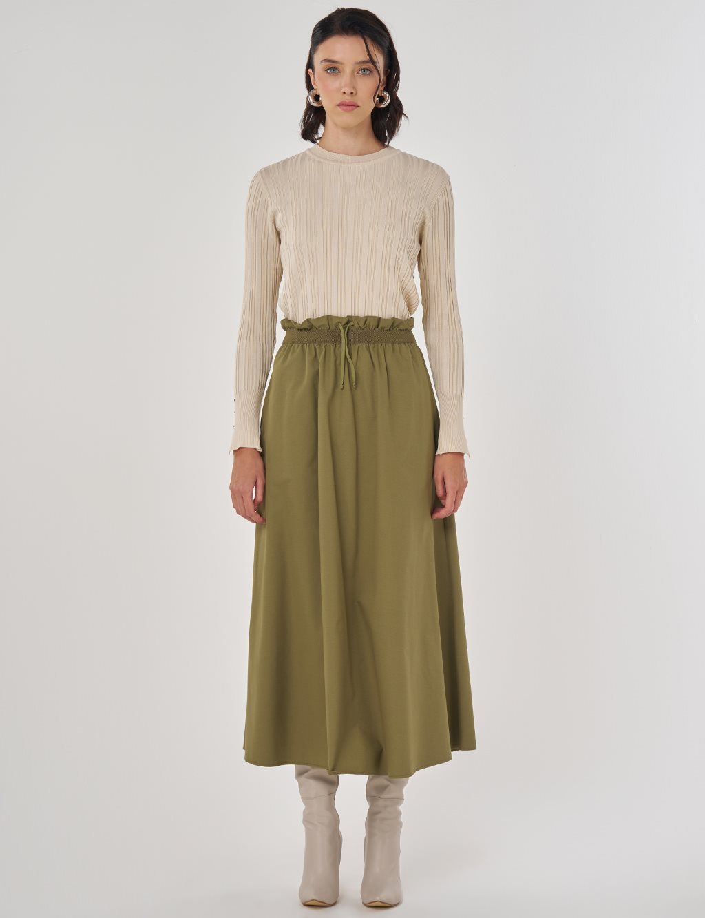 Cotton Flared Skirt Khaki