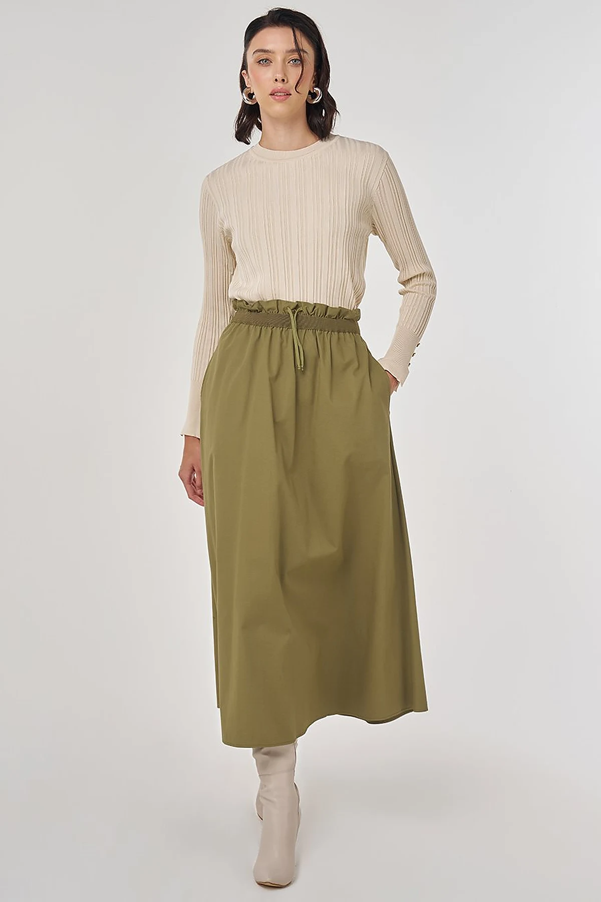Cotton Flared Skirt Khaki