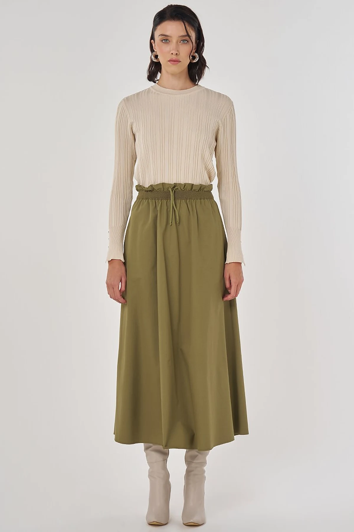 Cotton Flared Skirt Khaki