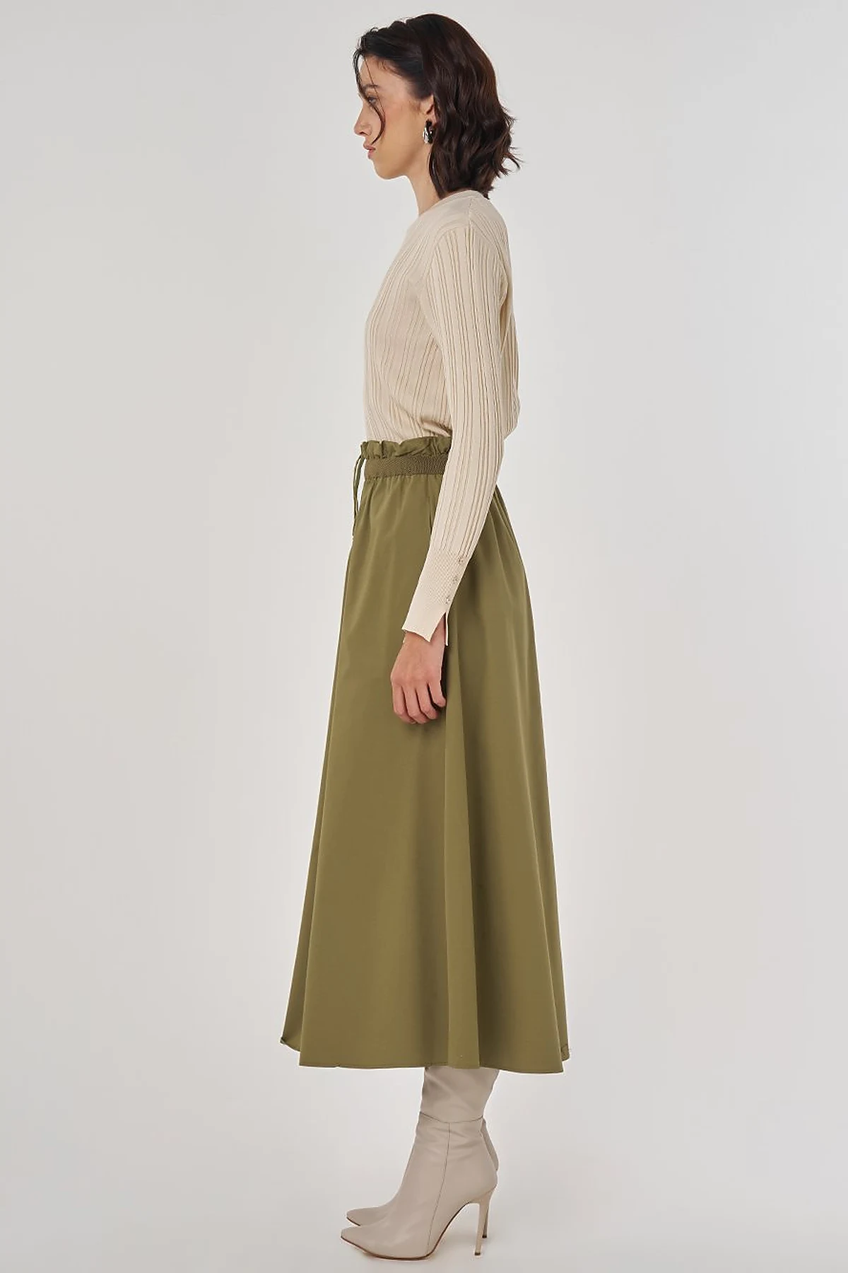 Cotton Flared Skirt Khaki