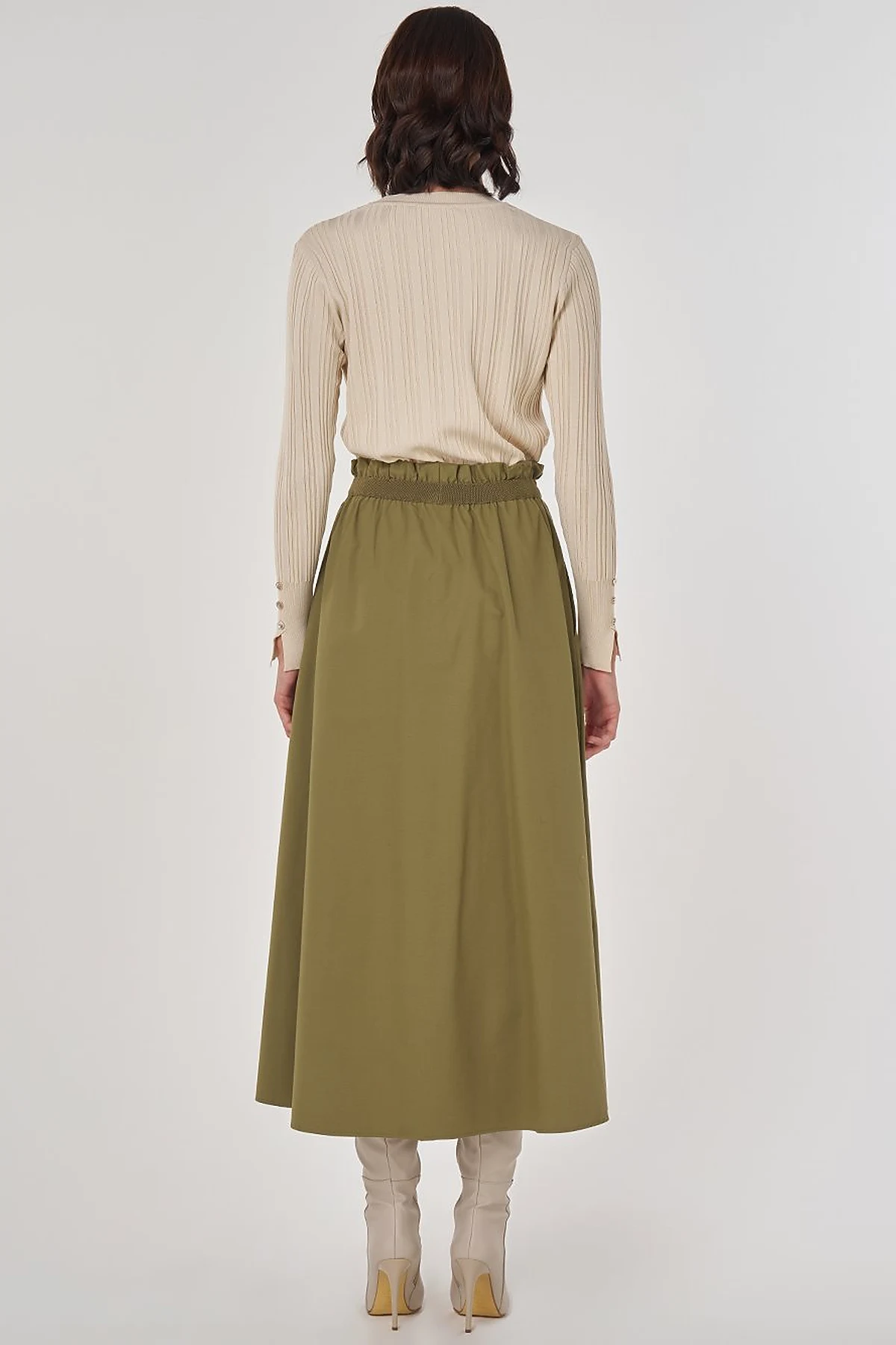 Cotton Flared Skirt Khaki