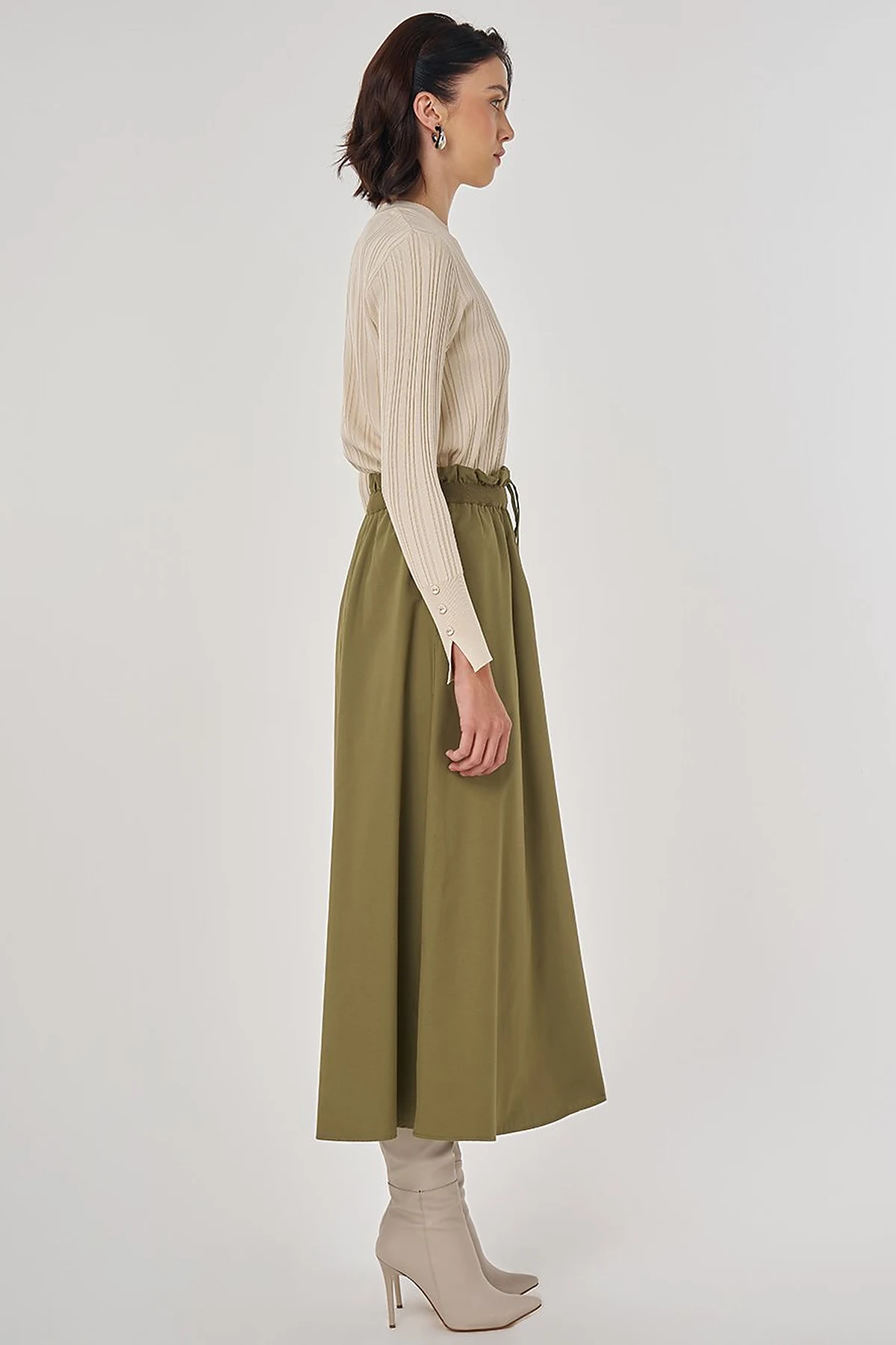 Cotton Flared Skirt Khaki